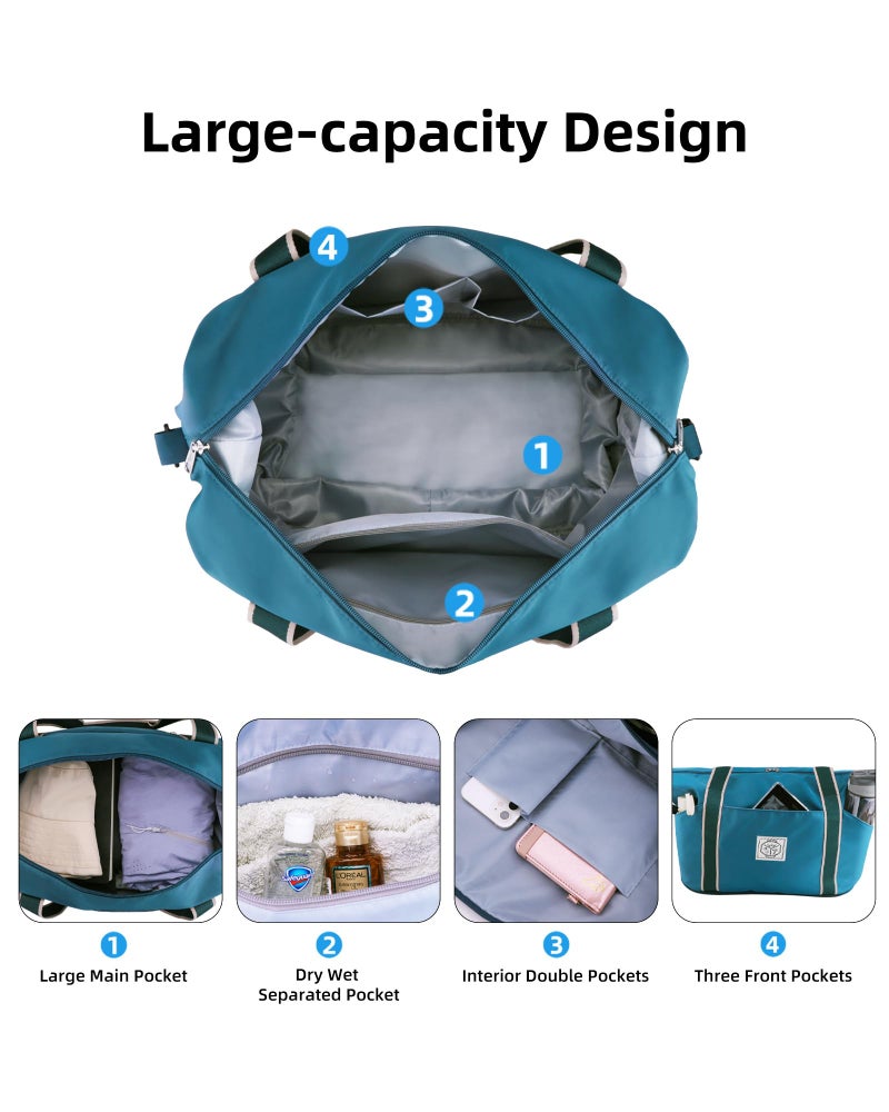 WALNEW Travel Duffel Bag, Weekender Overnight Carry On Bag for Women Men, Foldable Waterproof Gym Luggage with Metal Buckle Detachable Shoulder Strap and Wet Compartment (Peacock Blue) - Image 2