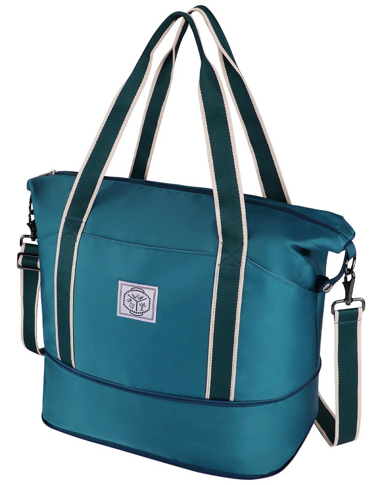 WALNEW Travel Duffel Bag, Weekender Overnight Carry On Bag for Women Men, Foldable Waterproof Gym Luggage with Metal Buckle Detachable Shoulder Strap and Wet Compartment (Peacock Blue) - Image 1