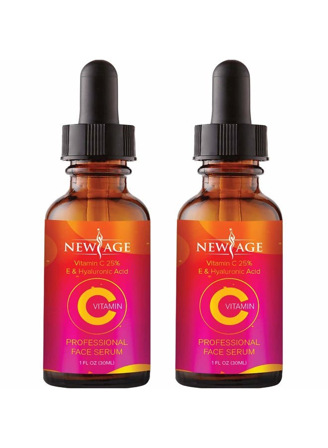 New Age (2-PACK) Vitamin C Serum with Hyaluronic Acid for Face and Eyes - Natural Anti Aging Eye Serum - Facial Serum Fades Age Spots and Sun Damage - By New Age - Image 1
