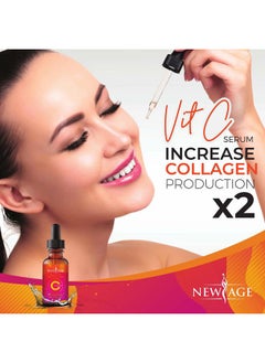 New Age (2-PACK) Vitamin C Serum with Hyaluronic Acid for Face and Eyes - Natural Anti Aging Eye Serum - Facial Serum Fades Age Spots and Sun Damage - By New Age  - Image 2