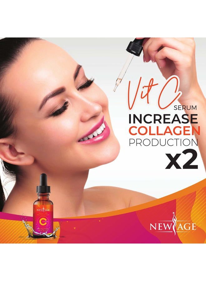 New Age (2-PACK) Vitamin C Serum with Hyaluronic Acid for Face and Eyes - Natural Anti Aging Eye Serum - Facial Serum Fades Age Spots and Sun Damage - By New Age - Image 2