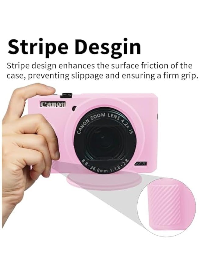 DURKU Pink Silicone Sleeve Case for Canon Powershot G7X Mark III Camera with Removable Lens Cover - Soft Protective Body Skin Cover - Image 3