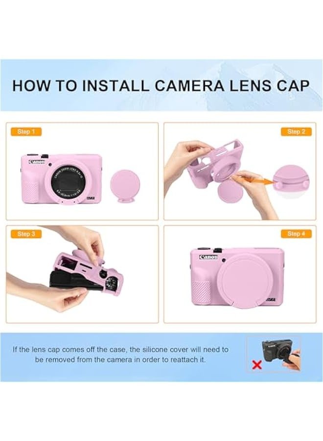 DURKU Pink Silicone Sleeve Case for Canon Powershot G7X Mark III Camera with Removable Lens Cover - Soft Protective Body Skin Cover - Image 5
