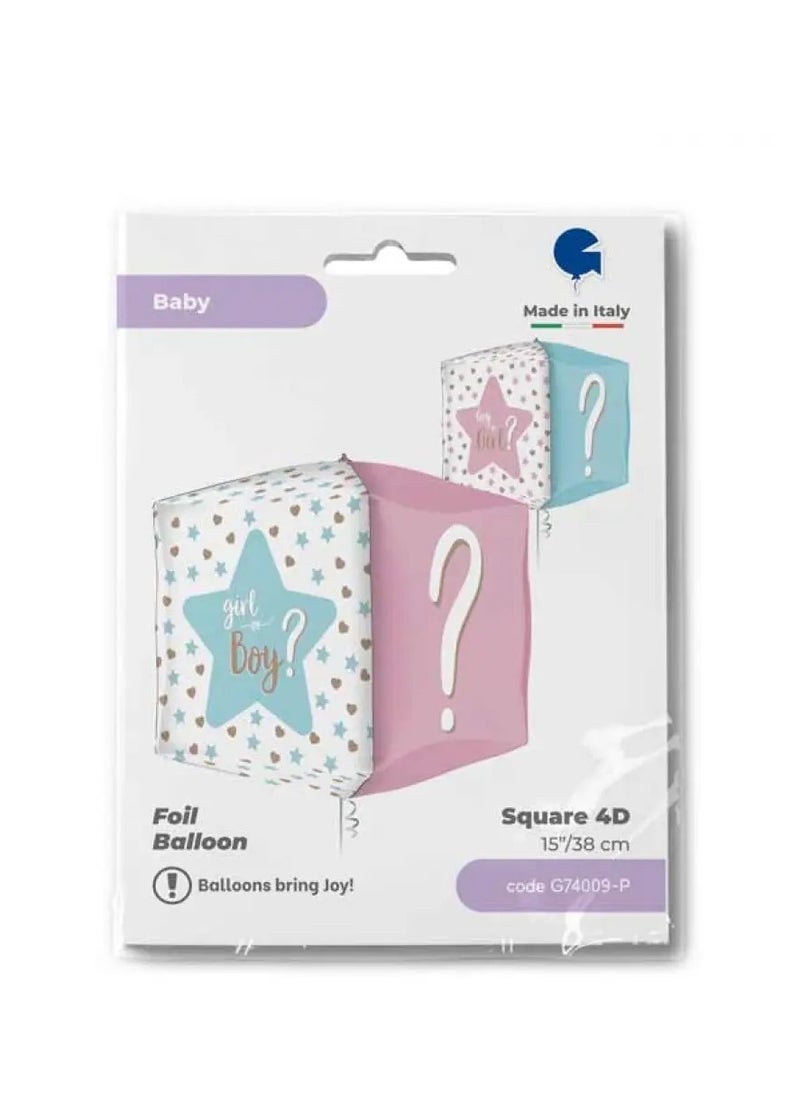 GRABO 15" 4D Foil Balloon Square Gender Reveal  - Image 3