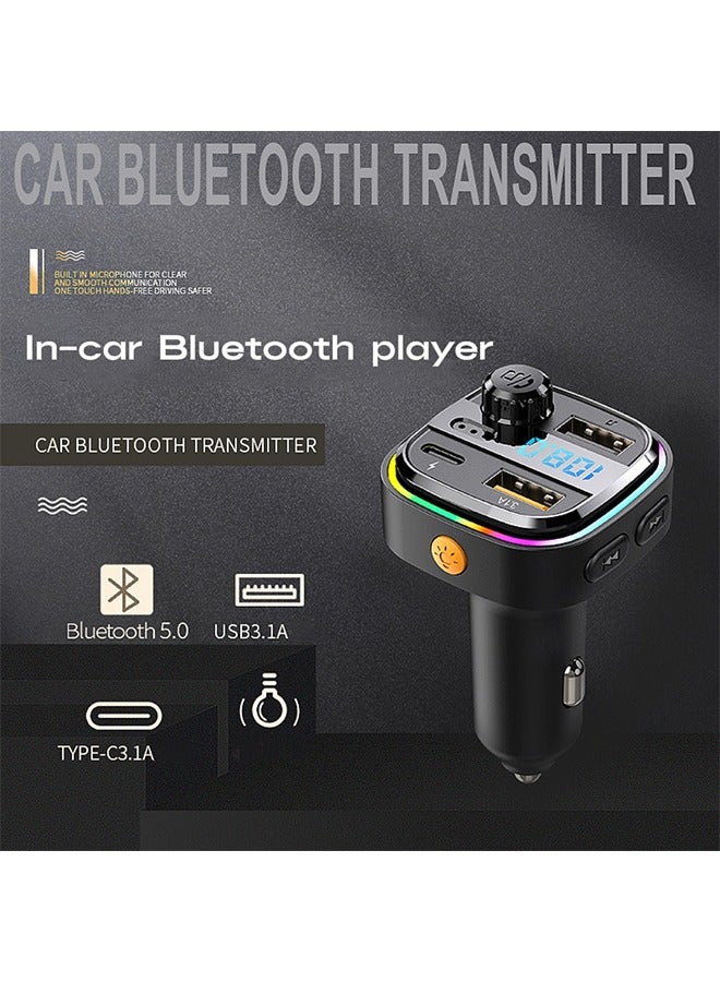 Car Bluetooth Adapter, FM Transmitter Bluetooth 5.0, Audio Receiver Car Charger MP3 Player, LED Display Hands-Free Calling, Light Switch, HiFi Bass Sound, Fast Charging - Image 3