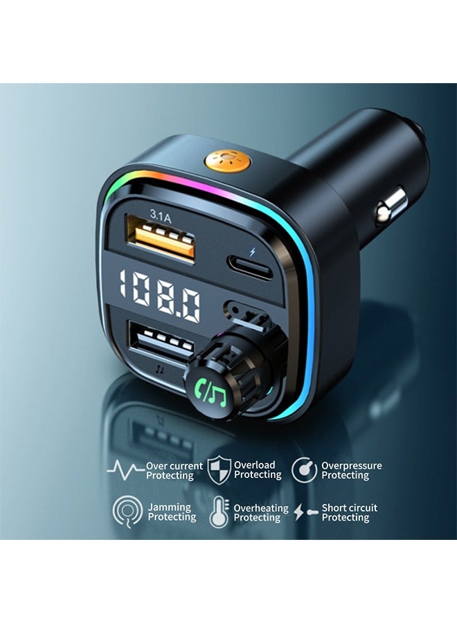 Car Bluetooth Adapter, FM Transmitter Bluetooth 5.0, Audio Receiver Car Charger MP3 Player, LED Display Hands-Free Calling, Light Switch, HiFi Bass Sound, Fast Charging - Image 5