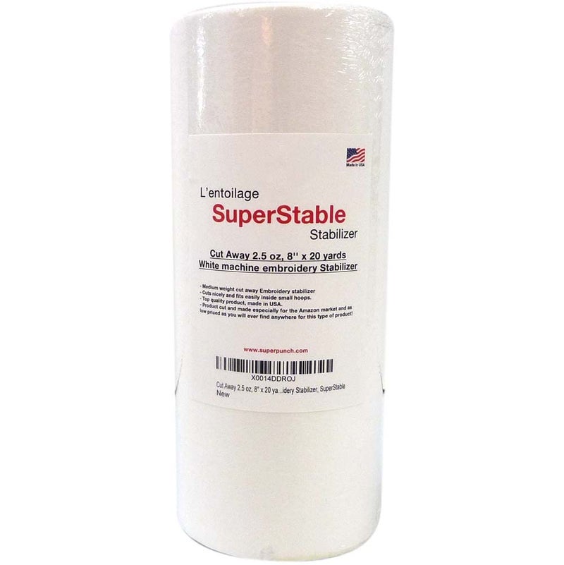 Superpunch Cutaway 25 Oz Stabilizer for Embroidery Machines SuperStable Machine Embroidery Stabilizer Backing  8 inch x 20 Yard Roll Medium Weight Cut Away Stabilizers Made in USA White