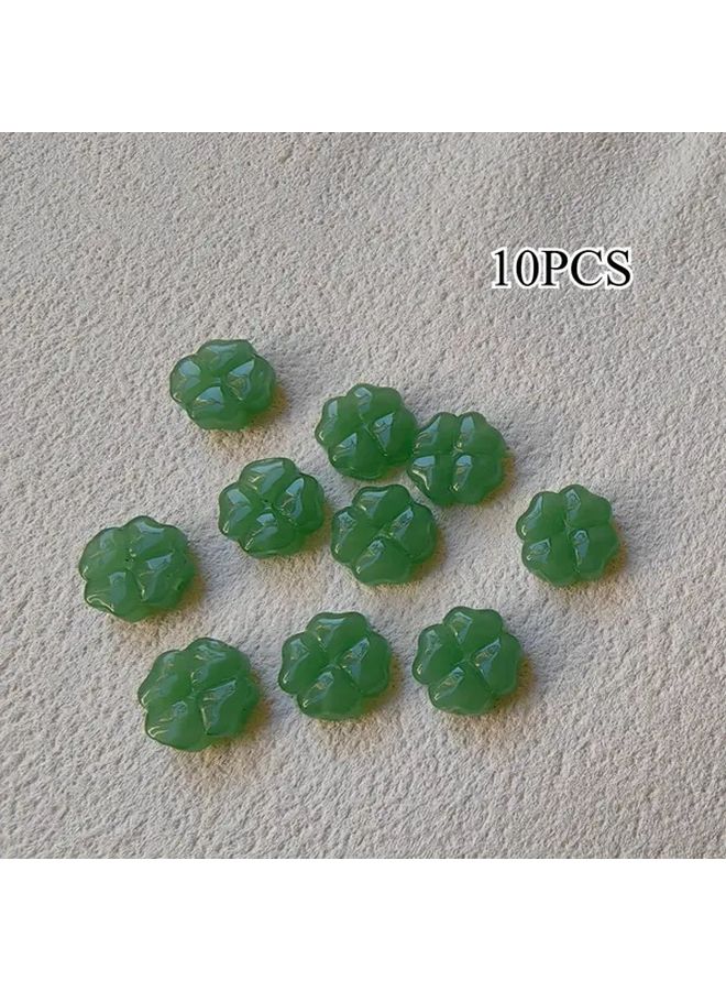 10 قطعة خرز زجاجي أخضر داكن على شكل نفل رباعي الوريقات مقاس 10 ملم لصنع المجوهرات اليدوية - Image 1