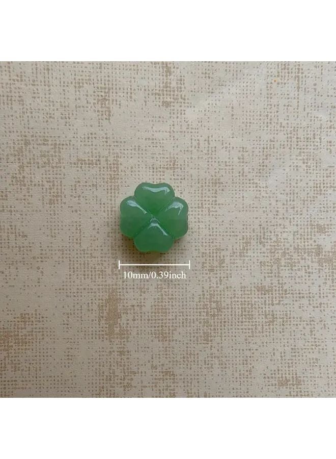 10 قطعة خرز زجاجي أخضر داكن على شكل نفل رباعي الوريقات مقاس 10 ملم لصنع المجوهرات اليدوية - Image 5