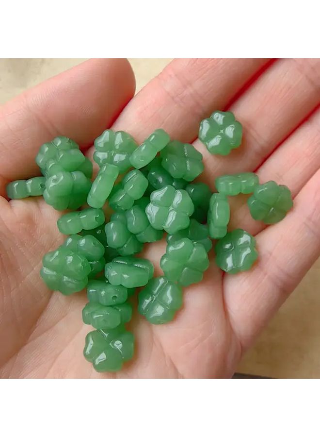 10 قطعة خرز زجاجي أخضر داكن على شكل نفل رباعي الوريقات مقاس 10 ملم لصنع المجوهرات اليدوية - Image 4