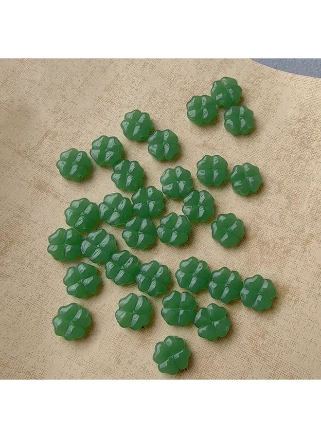 10 قطعة خرز زجاجي أخضر داكن على شكل نفل رباعي الوريقات مقاس 10 ملم لصنع المجوهرات اليدوية - Image 2