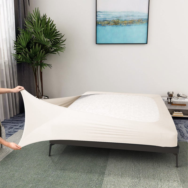 ALYVIA SPRING Box Spring Cover Queen Size - Jersey Knit & Stretchy Wrap Around 4 Sides Bed Skirt for Hotel & Home - Queen/Queen XL  Beige 