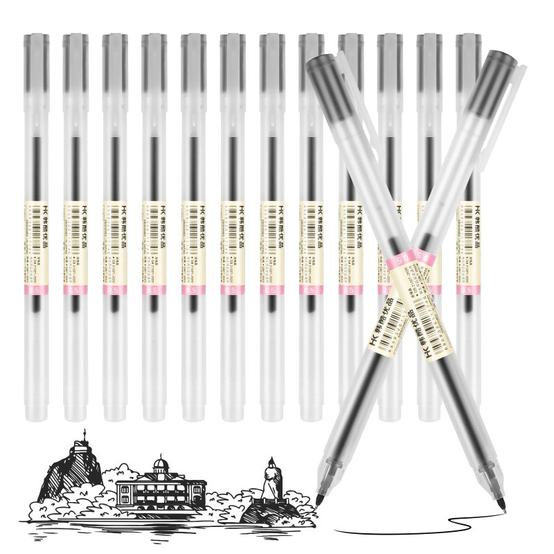 OFFCUP Gel Ink Pen, 12 x Extra Fine Ballpoint Pens, 0.5 mm Tip Ink Rollerball Pens and Quick Drying Smooth and Accurate Writing for Home, School, Office Black - Image 1