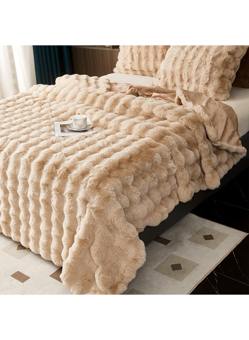 GT-Wheel Luxury Plush Throw Blanket Super Soft Cozy Fuzzy Blanket Faux Rabbit Fur Blanket Lightweight Blanket - Image 5