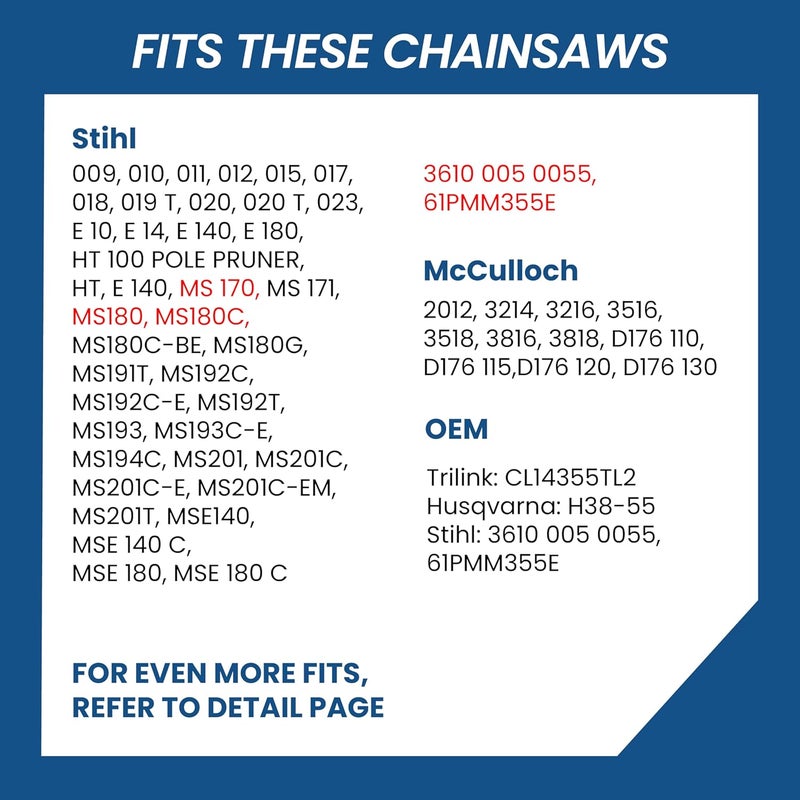 Zentop 16 Inch Chainsaw Chain 3/8" LP Pitch .043" Gauge 55 Drive Links- 61PMM3 55 Fits Stihl MS170, MS171, MS180c - 36100050055, R55 (3 Chains) - Image 4
