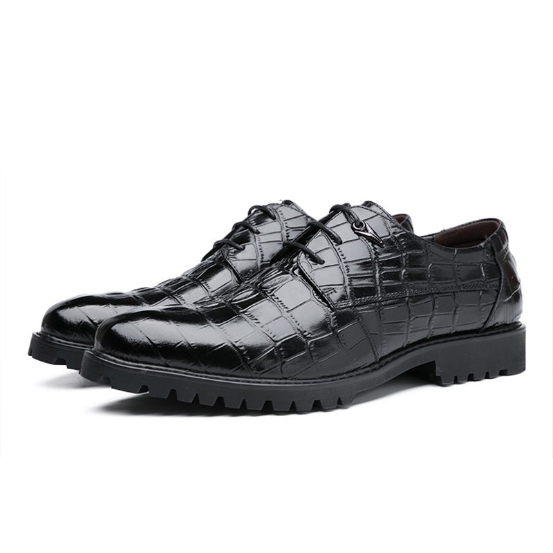 Leather shoes 2021 spring and autumn new men's business formal wear casual leather shoes tide breathable pointed toe British crocodile pattern men's shoes blacksheet 44 - Image 1