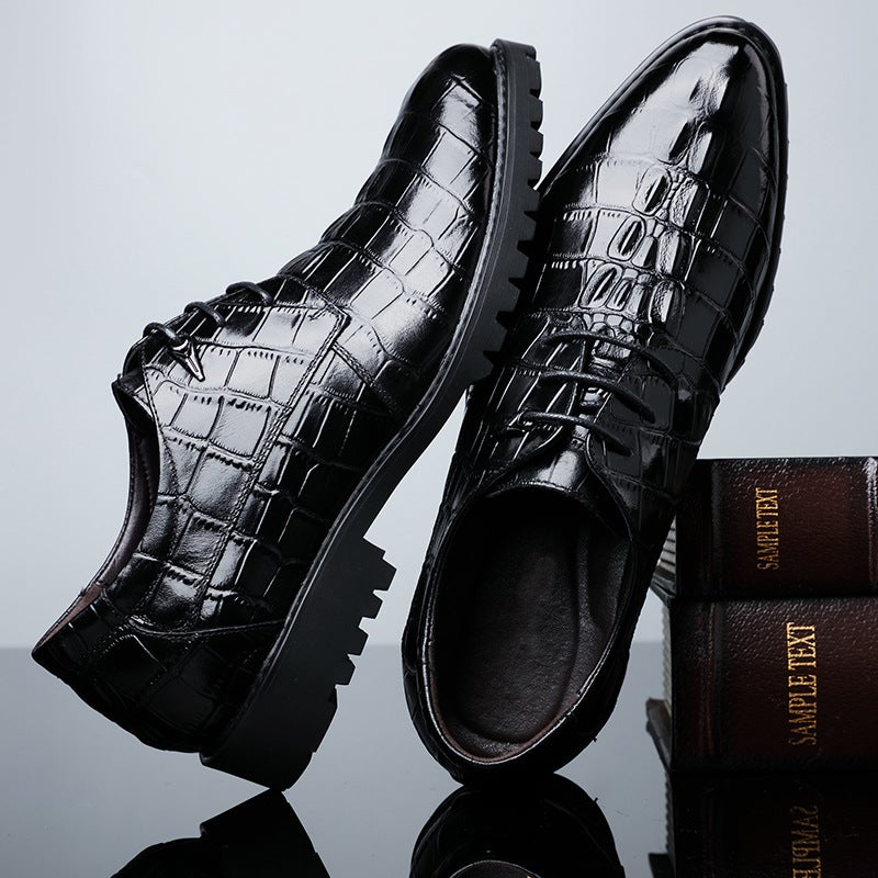Leather shoes 2021 spring and autumn new men's business formal wear casual leather shoes tide breathable pointed toe British crocodile pattern men's shoes blacksheet 44 - Image 5