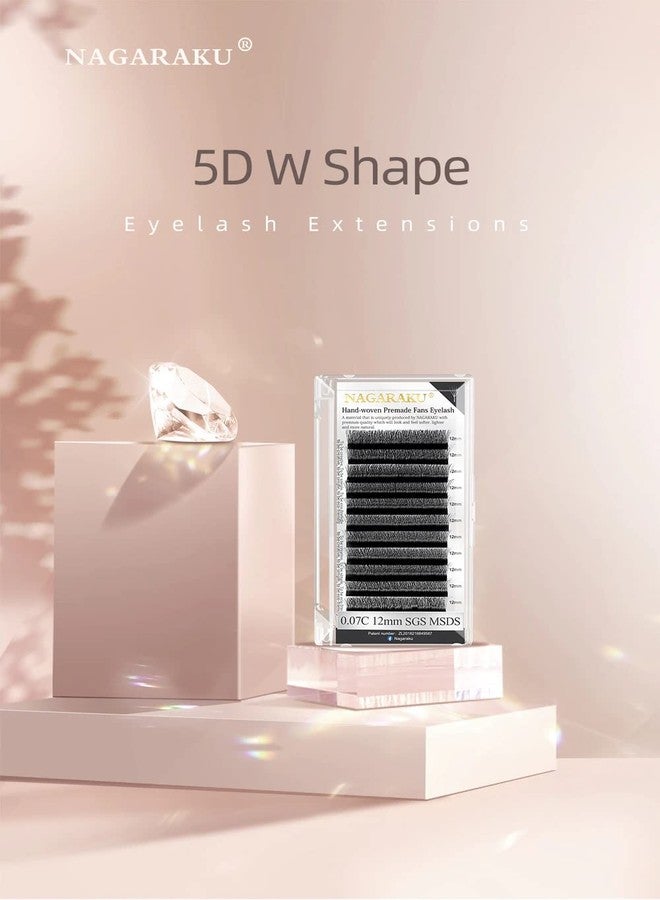 NAGARAKU 5D W Shape Eyelash Extension Volume Premade Matte Black Cluster Easy Fanning yy Eye Lashes with Thickness 0.07mm (8mm-12mm, W5D-Curl-C) - Image 3