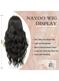 NAYOO Long Black Wig For Women 26 Inch Long Black Hair Wigs Natural Looking Black Long Wig Heat Resistant Synthetic Wig Easy To Put Middle Part Black Curly Wavy Wig Brunette Wig For Daily Party Use  - Image 3