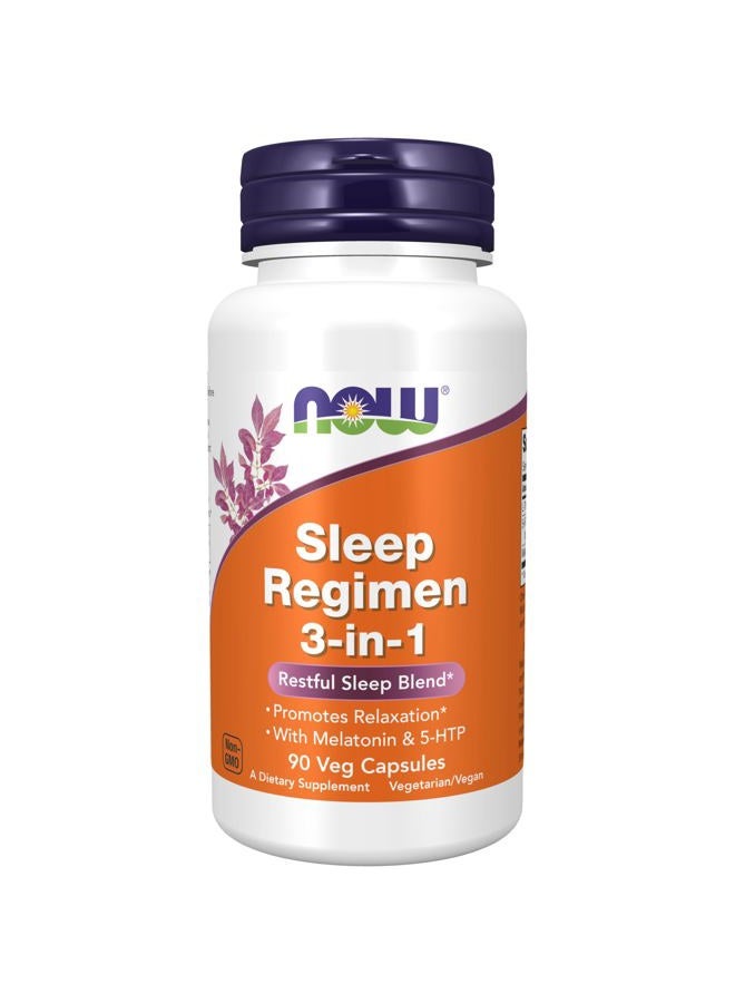 now Supplements, Sleep Regimen 3-In-1, With Melatonin, 5-HTP and L-Theanine, Restful Sleep Blend*, 90 Veg Capsules - Image 1
