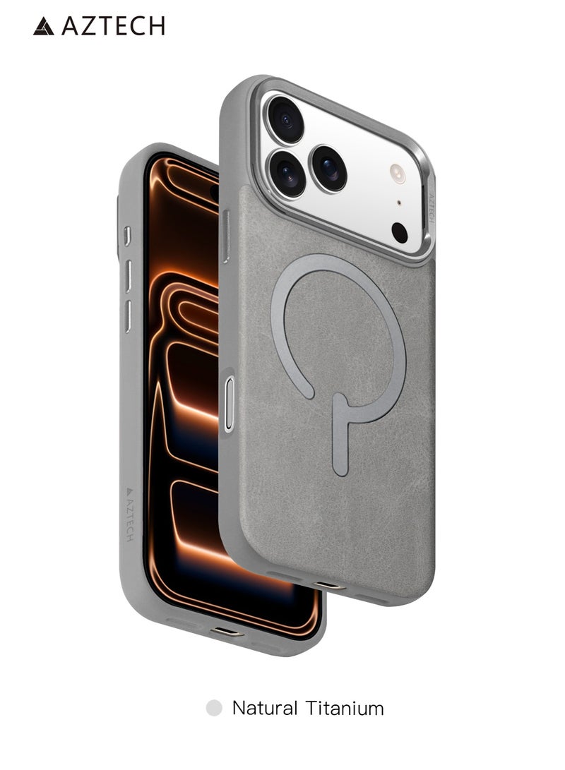 Aztech Magnetic Leather Case for iPhone 17 Pro, MagSafe Compatible, Built-in Invisible Stand, Slim Fit Protective Case, Kickstand Phone Cover, Grey Color, Anti-Scratch, Shockproof, Durable Leather Case, Stylish iPhone 17 Pro Cover, Everyday Protection, Drop Protection, Magnetic Wireless Charging Compatible, Modern Phone Cover, Trendy Mobile Accessories, iPhone 17 Pro Accessories, Premium Leather Cover, Slim Design, Protective Case with Kickstand