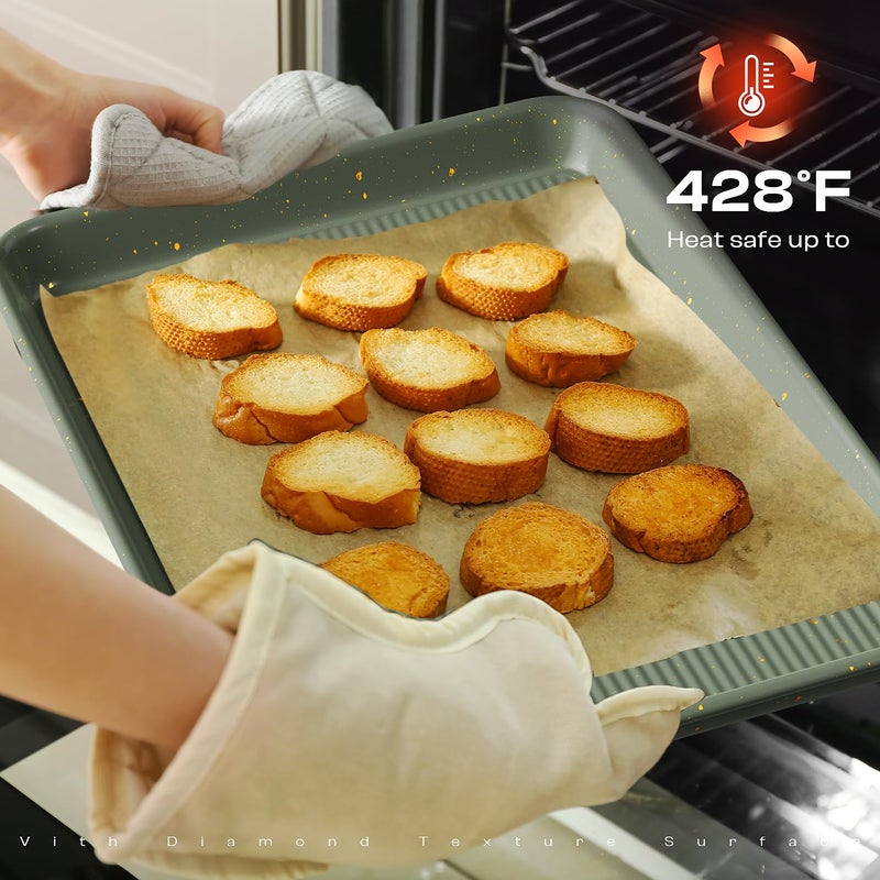 Slow Slog 8-Piece Nonstick Bakeware Set, Stackable Oven Pan Set Includes Baking Sheet, Muffin Pan, Cake Pan, Square Pan, Loaf Pan, Cookie Sheet & Cooling Rack (Ceramic Coated Green) - Image 5