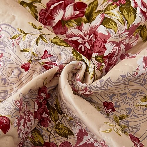Cmfshape Summer Floral Queen Quilted Bedspread,Romantic Red Quilt Set,Reversible Stitched Bedding Cover All Season,Soft Lightweight Coverlet with Pillow Cases (Red Rose, Queen(90"x90")) - Image 5