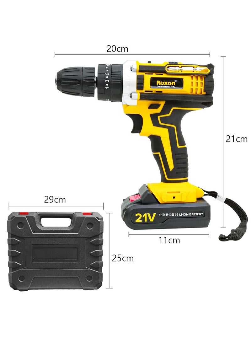Roxon - ROXON 21V Cordless Impact Cordless Screwdriver Drill Machine and Tool Kit  With 2 Li-ion Rechargeable Battery 1500 MAh RX21VCD - Image 1