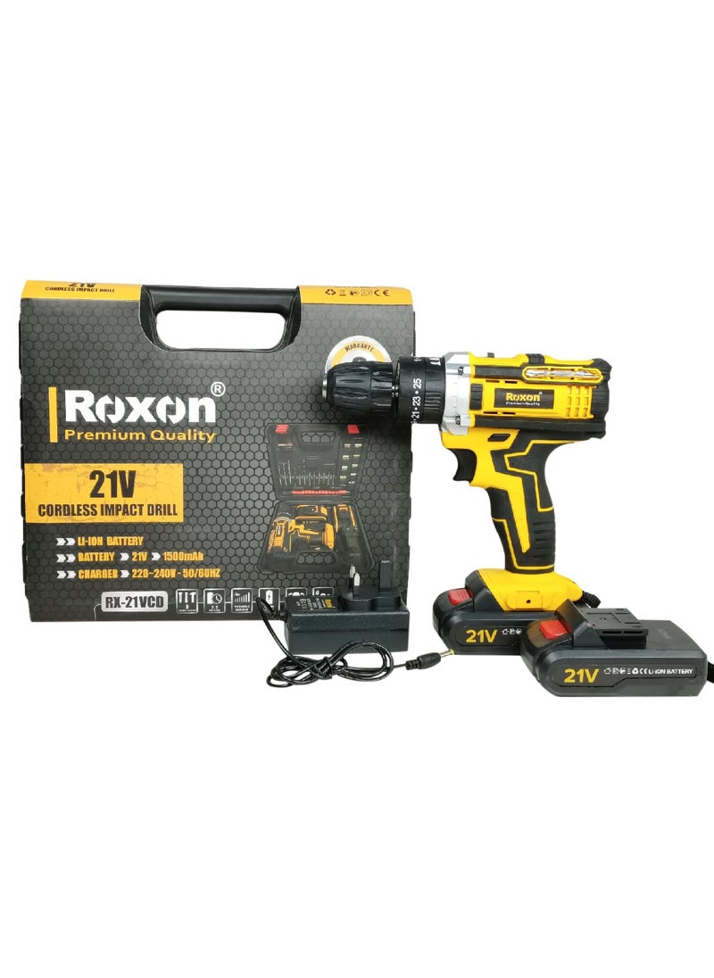 Roxon - ROXON 21V Cordless Impact Cordless Screwdriver Drill Machine and Tool Kit  With 2 Li-ion Rechargeable Battery 1500 MAh RX21VCD - Image 1