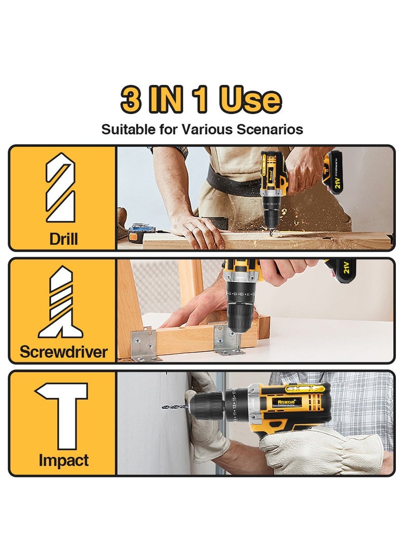 Roxon - ROXON 21V Cordless Impact Cordless Screwdriver Drill Machine and Tool Kit  With 2 Li-ion Rechargeable Battery 1500 MAh RX21VCD - Image 1