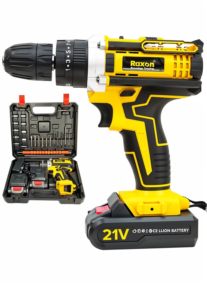 Roxon - ROXON 21V Cordless Impact Cordless Screwdriver Drill Machine and Tool Kit  With 2 Li-ion Rechargeable Battery 1500 MAh RX21VCD - Image 1