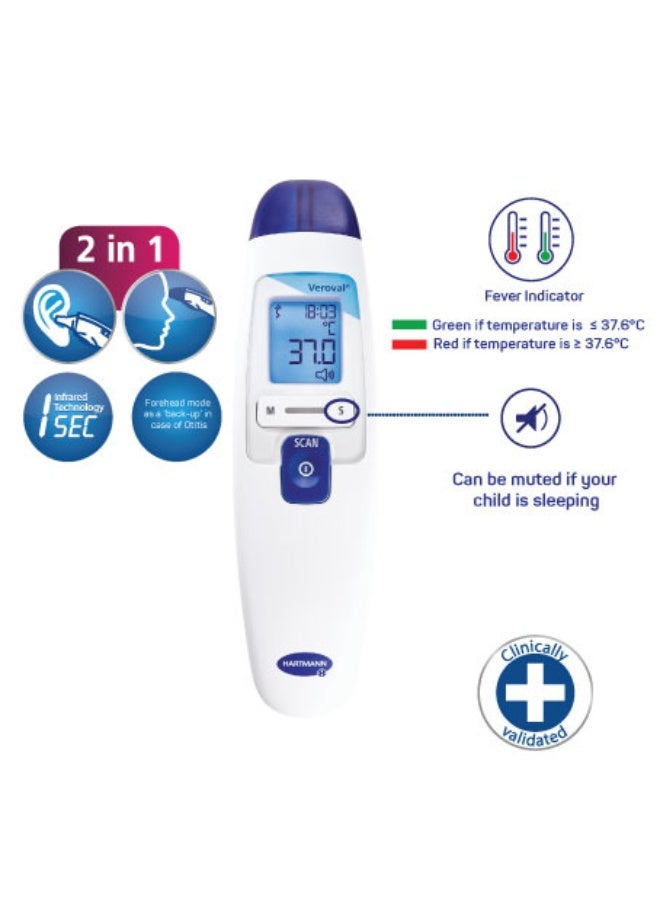 VEROVAL جهاز قياس الحرارة بالأشعة تحت الحمراء  فيروفال® فيفر  ٢ في ١ من الأذن والجبهة - Image 3