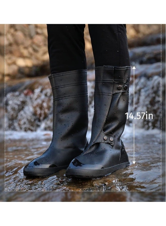 Waterproof Shoe Cover Reusable Black Rain Boot Shoe Covers Outdoor Overshoes Non-Slip Elastic Shoe Protectors Covers for Hiking Motorcycle Cycling Size L  - Image 1