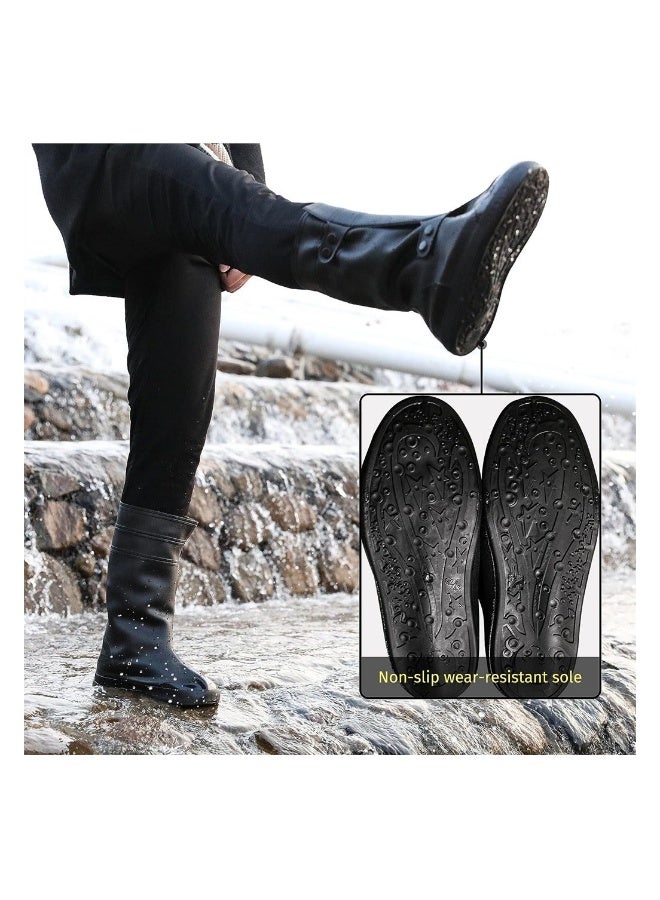 Waterproof Shoe Cover Reusable Black Rain Boot Shoe Covers Outdoor Overshoes Non-Slip Elastic Shoe Protectors Covers for Hiking Motorcycle Cycling Size L  - Image 2