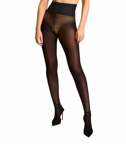 commando Semi Opaque Tights | 35 Denier Sheer Hosiery Legwear | Patented Dig-Free Raw-Cut Waistband | Subtle Skin Reveal | Black, Small - Image 1