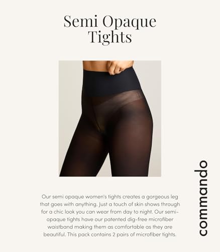 commando Semi Opaque Tights | 35 Denier Sheer Hosiery Legwear | Patented Dig-Free Raw-Cut Waistband | Subtle Skin Reveal | Black, Small - Image 4