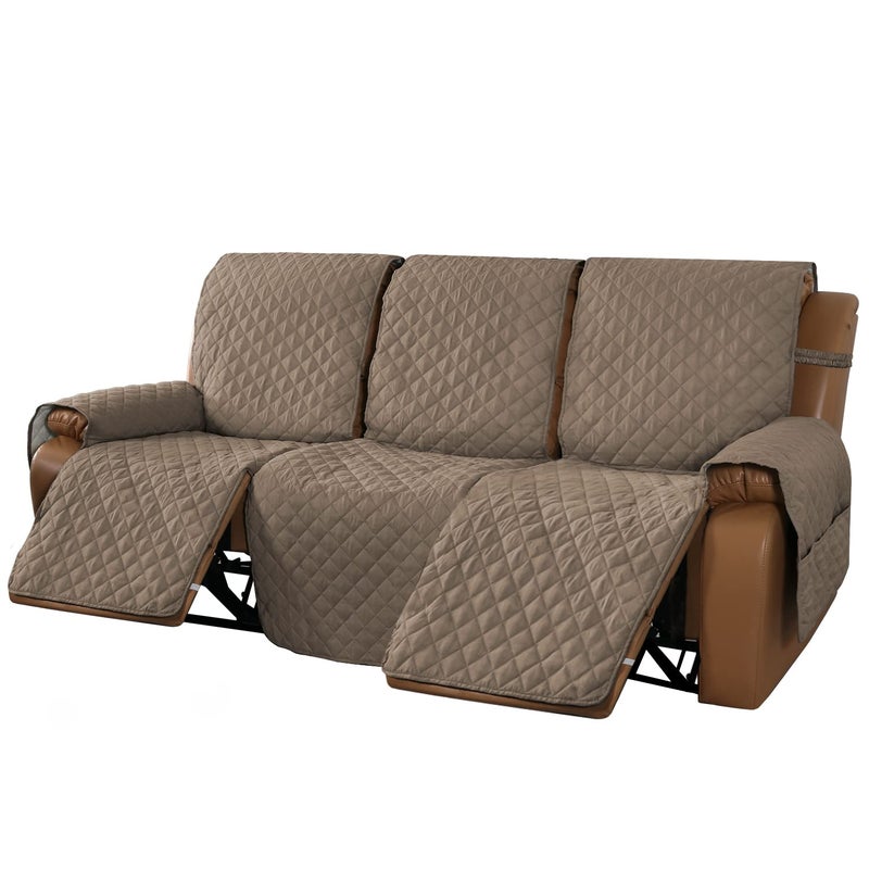 MeilleMaison Recliner Sofa Slipcover Couch Covers for 3 Cushion Couch Non Slip Reclining Sofa Cover with Elastic Straps Dogs Pets 3 Seater TaupeBeige MMCLKR03C2
