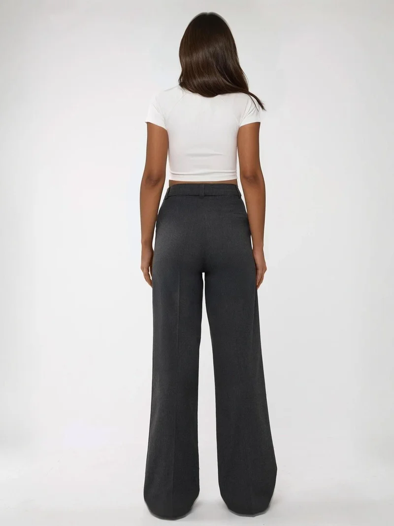 HICCUP Charcoal Grey High Waist Palazzo Wide Leg Pants for Women | Best Price UAE