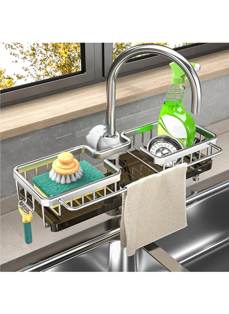 Kitchen Sink Caddy Faucet Organizer, Kitchen Sink Organizer Over Around Faucet, Sink Sponge Holder, Sink Organizer Rack for Kitchen for 0.7-1.1inch Round Water Pipe (Silver, 2 in 1) - pzsku/Z0233A72FC18E5D715420Z/45/_/1729672348/1dac4e8a-5af6-4718-a9d9-59419c35f9d1