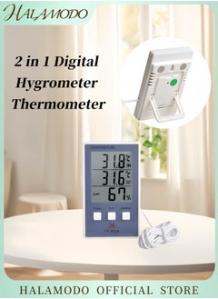 2 in 1 Digital Hygrometer Thermometer Indoor & Outdoor Temperature Monitor Home Office Temp Humidity Gauge Meter Temperature Humidity Sensor with Large LCD Display & Stand