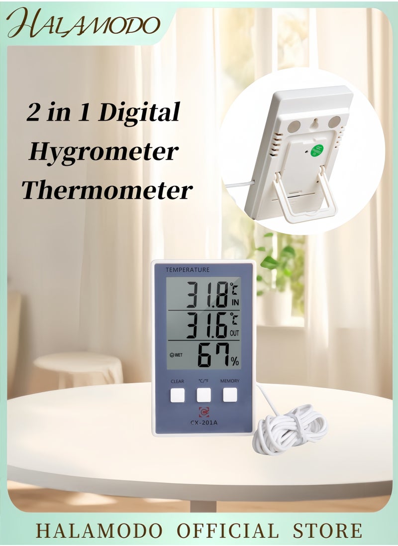HALAMODO - 2 in 1 Digital Hygrometer Thermometer Indoor & Outdoor Temperature Monitor Home Office Temp Humidity Gauge Meter Temperature Humidity Sensor with Large LCD Display & Stand - Image 1