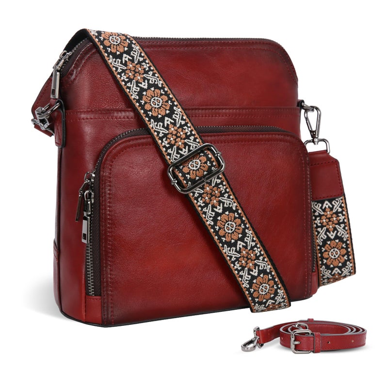 Iswee Crossbody Bag for Women Purses and Handbags Medium Shoulder Bag Genuine Leather Crossbody Hobo with Built in Wallet(Wine) - Image 1