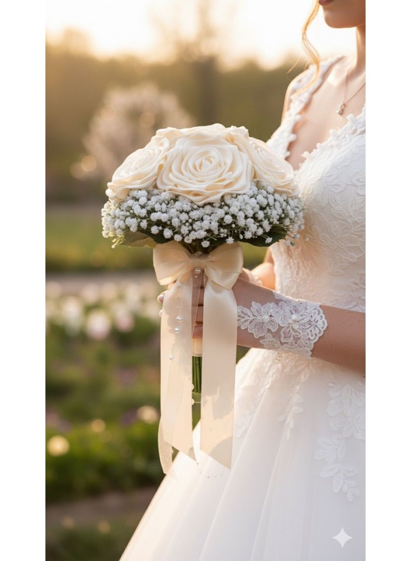 Satin rose bouquet Off White handmade