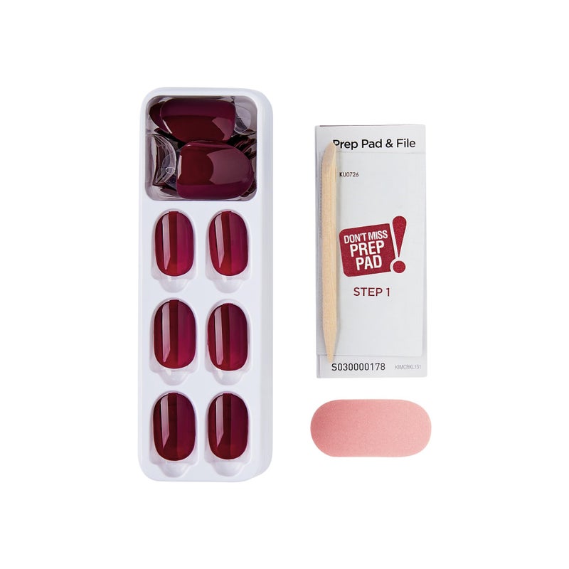 imPRESS Color Press On Nails, â€˜Over You', Solid Burgundy, Short Oval, PureFit Technology, Patented Super Hold Adhesive, Chip Proof, Smudge Proof, Mini Nail File, Manicure Stick & 30 Fake Nails - Image 4