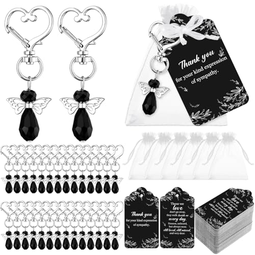 Junkin Funeral Favors Celebration of Life Favors Angel Keychains Thank You Cards for Memorial Guest Return GiftsClassicBlack100 Set - Image 1