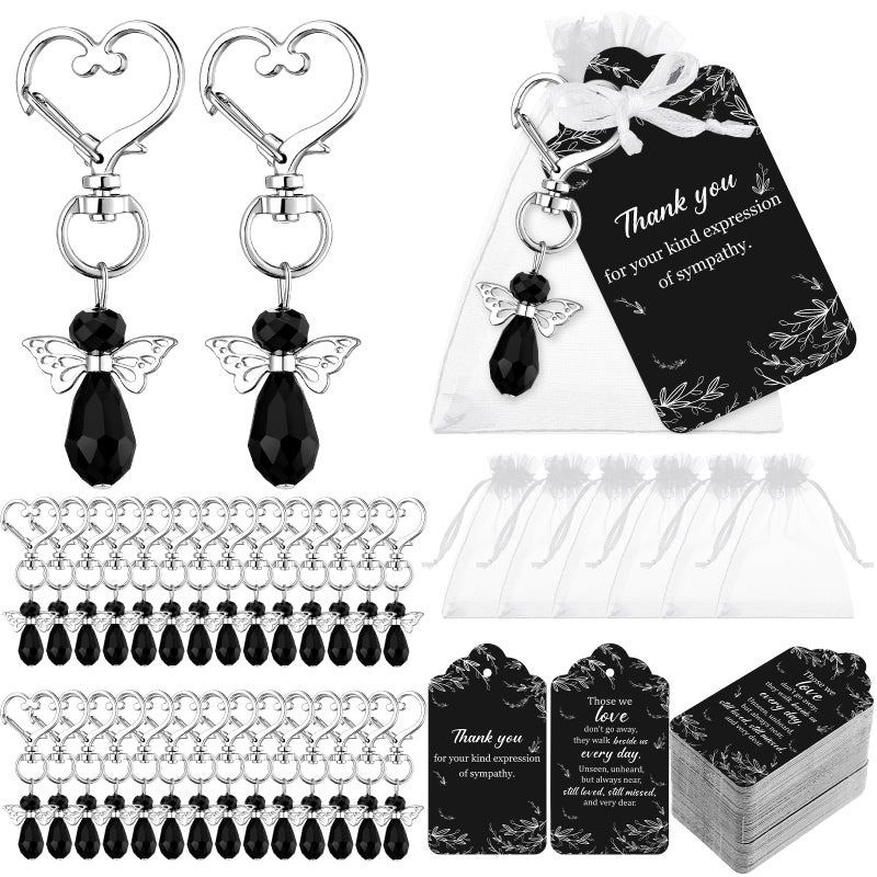 Junkin Funeral Favors Celebration of Life Favors Angel Keychains Thank You Cards for Memorial Guest Return GiftsClassicBlack100 Set - Image 2