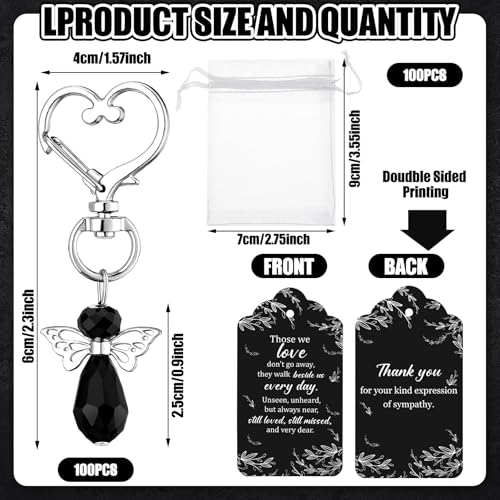 Junkin Funeral Favors Celebration of Life Favors Angel Keychains Thank You Cards for Memorial Guest Return GiftsClassicBlack100 Set - Image 3