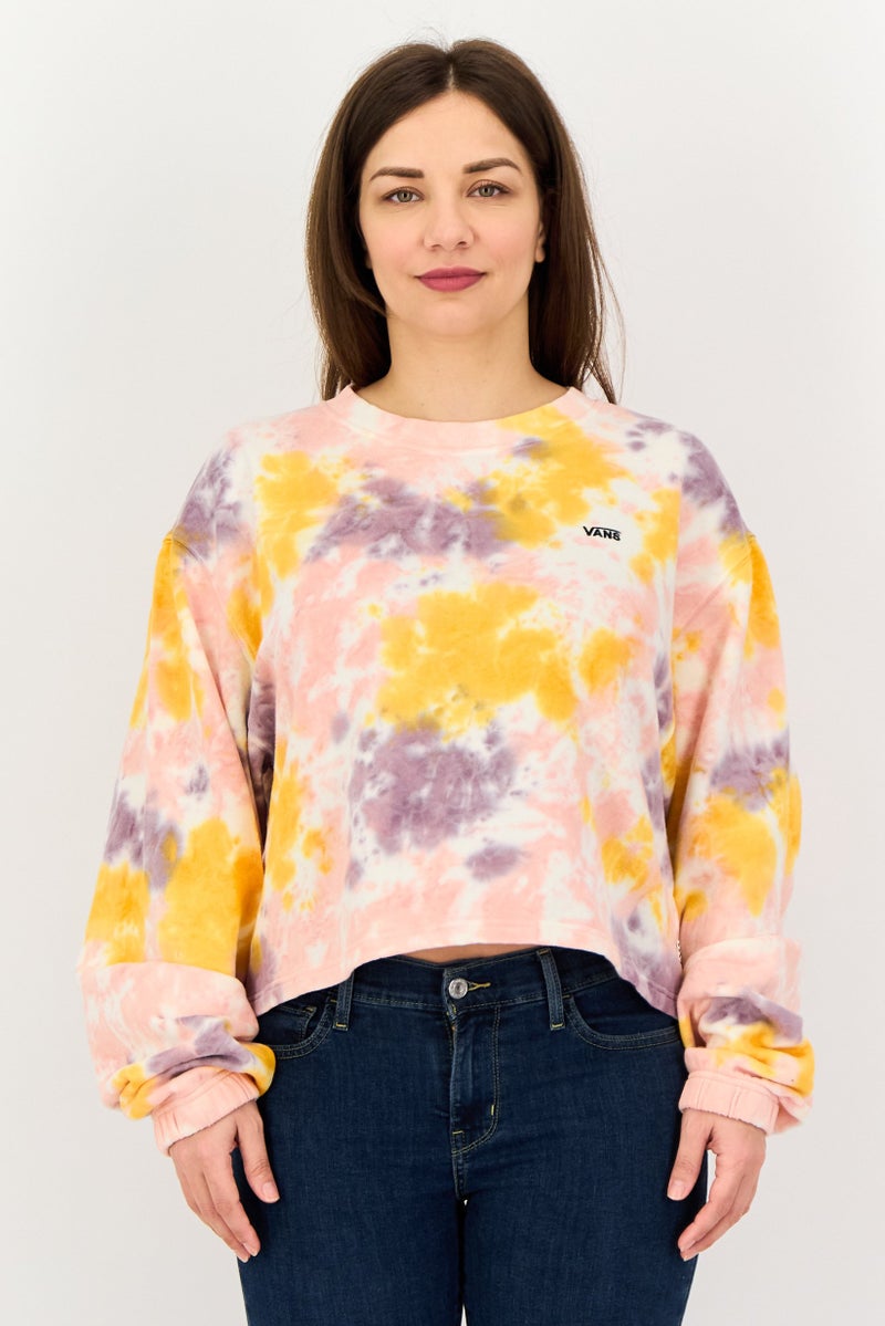 VANS Women Crew Neck Long Sleeve Tie Dye Crop Sweatshirt, Multicolor - Image 1