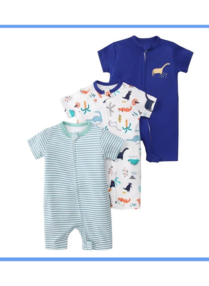 RedMapleTEK 3-Piece Set Of Pure Cotton Jumpsuits For Infants And Young Children With Short Sleeves And Crawling Clothes - Image 1