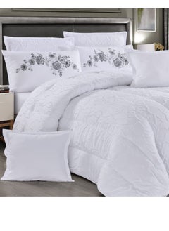 Moon Luxury Embroidered Jacquard Bedspread, 4 Pieces - Luxurious double bedspread with microfiber filling, 220 x 170 cm, fits a 200 x 120 cm bed - Luxurious embroidered jacquard duvet set - Elegant bridal bedspread - Soft and classic bedspreads  - Image 3